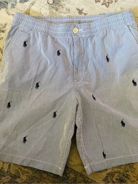 Polo by Ralph Lauren Blue & White Striped Seersucker Shorts